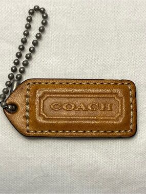 Coach Tan Leather Hang Tag Keychain with Ball Chain